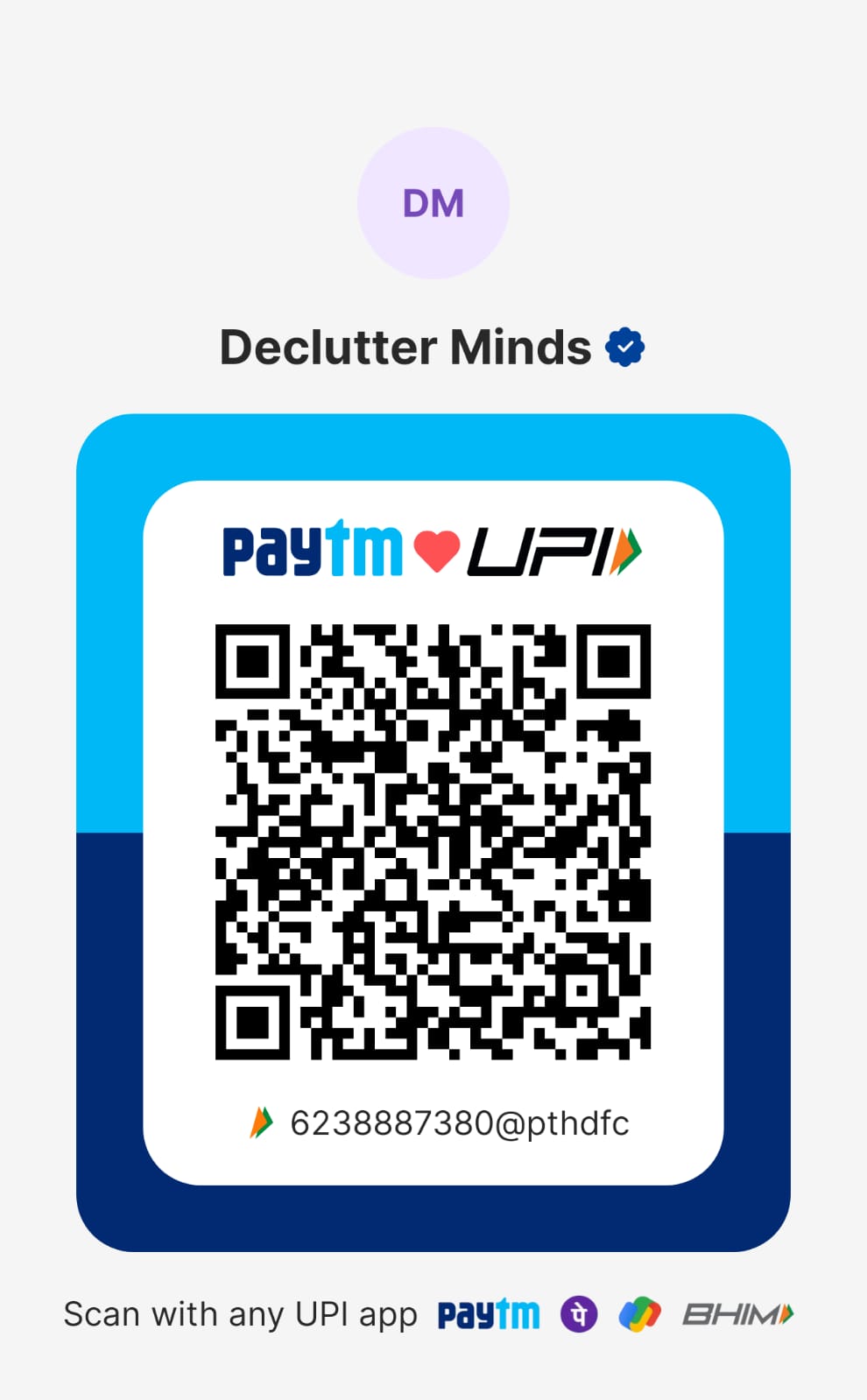 Original Declutter Minds UPI payment QR for the INR 150 online book